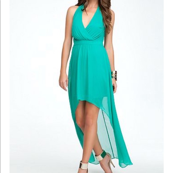 bebe Dresses & Skirts - Bebe green high low halter dress, hi lo dress